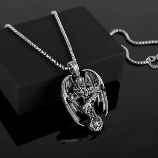 Men's stainless steel retro pendant sweater chain with pure tin pendant on titanium steel box chain