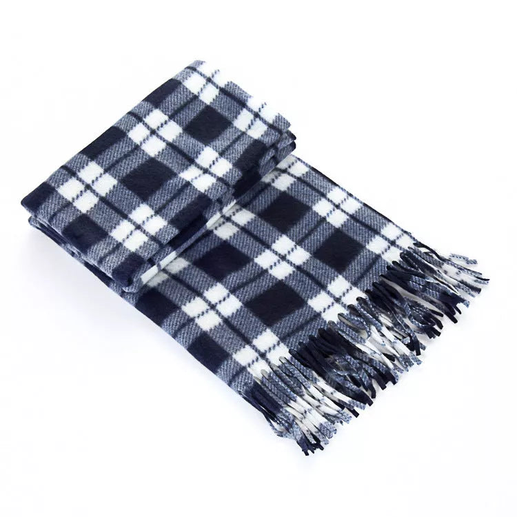 Handmade black and white plaid thermal scarf for men and women