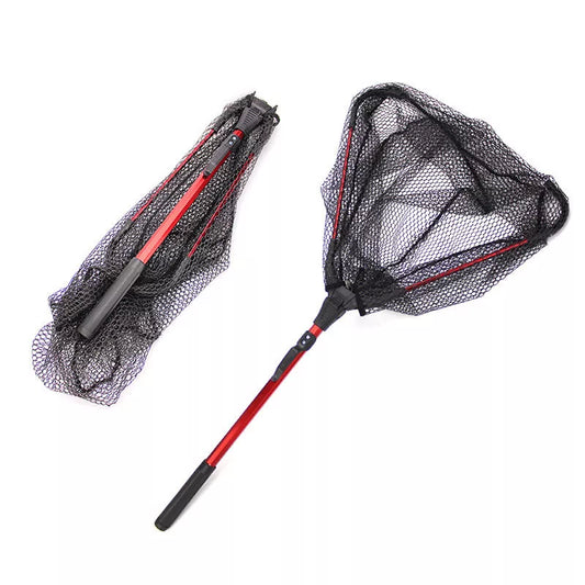 Red aluminum alloy single section triangular folding dip net for fly fishing