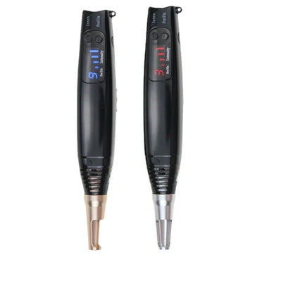 Black and white laser picosecond pen beauty instrument measuring 8.5cm length with dual light treatment system