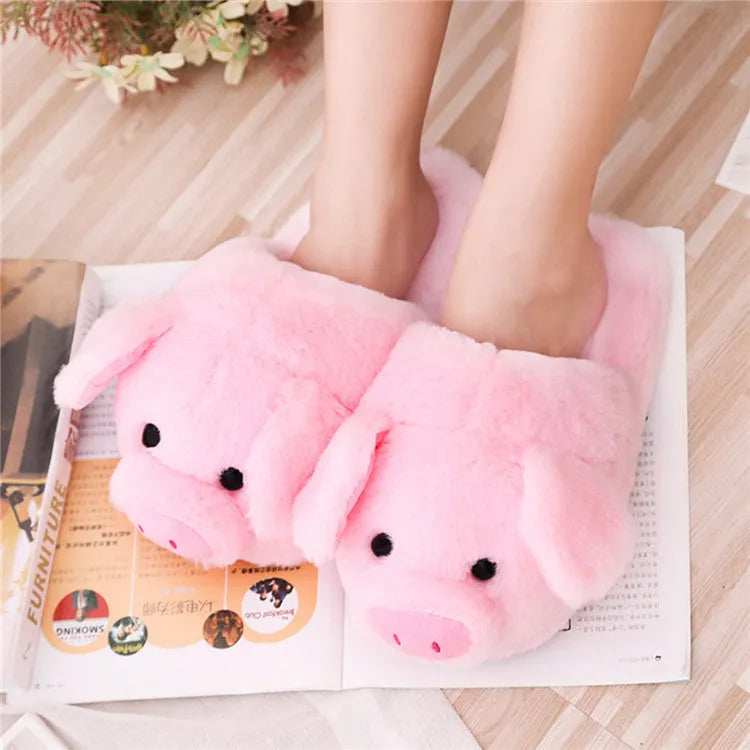 Pink pig-shaped floor slippers with short plush fabric and PP cotton filling, sizes 36-39