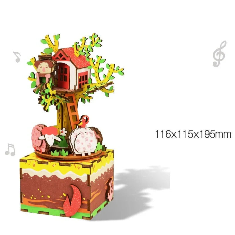 DIY 3D Kitty Ballet Wooden Puzzle with Moveable Music Box