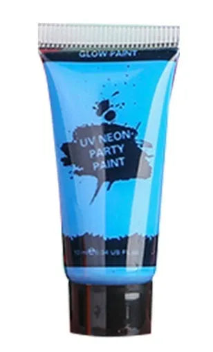 25ml tube of neon face paint in bright colours, showing non-toxic, washable gouache for skin art