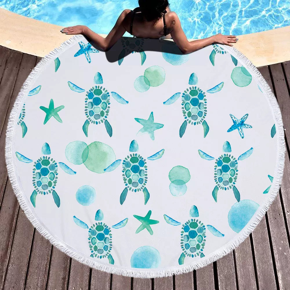 Round microfiber beach towel yoga mat in various colors, 150x150cm, perfect for outdoor activities