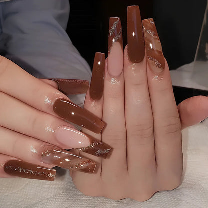 24 maple leaf red French tip press-on nails in open box showing long nail patch design