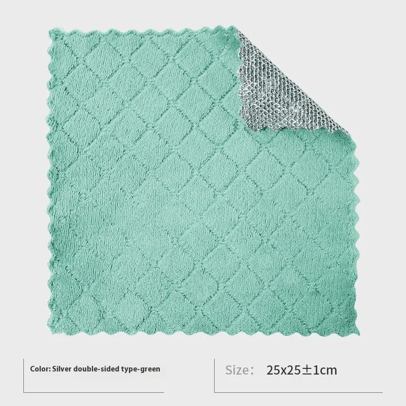 Silver silk rag with steel wire core for cleaning pots and bowls, double-sided design, 20x20cm or 25x25cm size