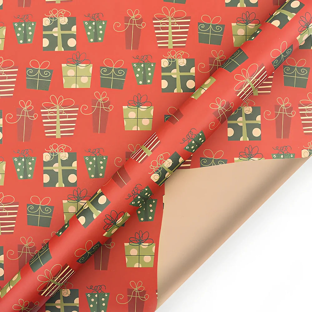 Vintage Christmas kraft wrapping paper showing one of six designs with 80g weight specification