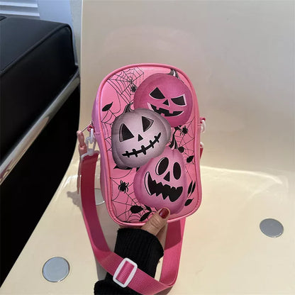 Halloween pumpkin printed crossbody bag with phone compartment in various colors