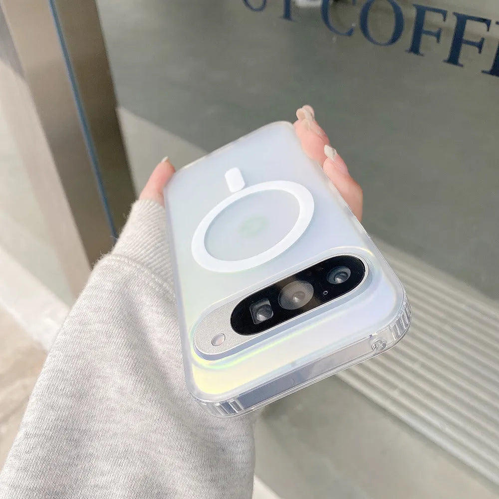 Transparent laser frosted matte phone case for Google Pixel with magnetic function.