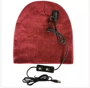 Heated cotton hat with intelligent temperature adjustment in wine red, grey, and black