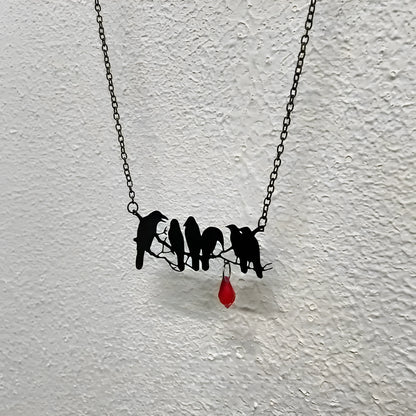 Black crow pendant necklace with cross chain for hip hop gothic alternative fashion jewellery