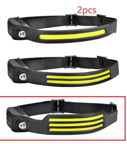 USB rechargeable LED induction headlamp for camping and hunting with adjustable headband