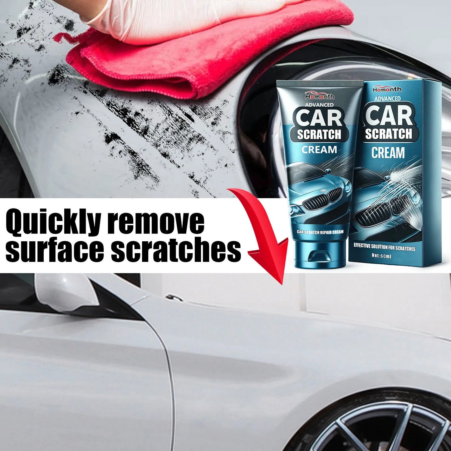 60ml car scratch repair cream with applicator sponge for paint renovation