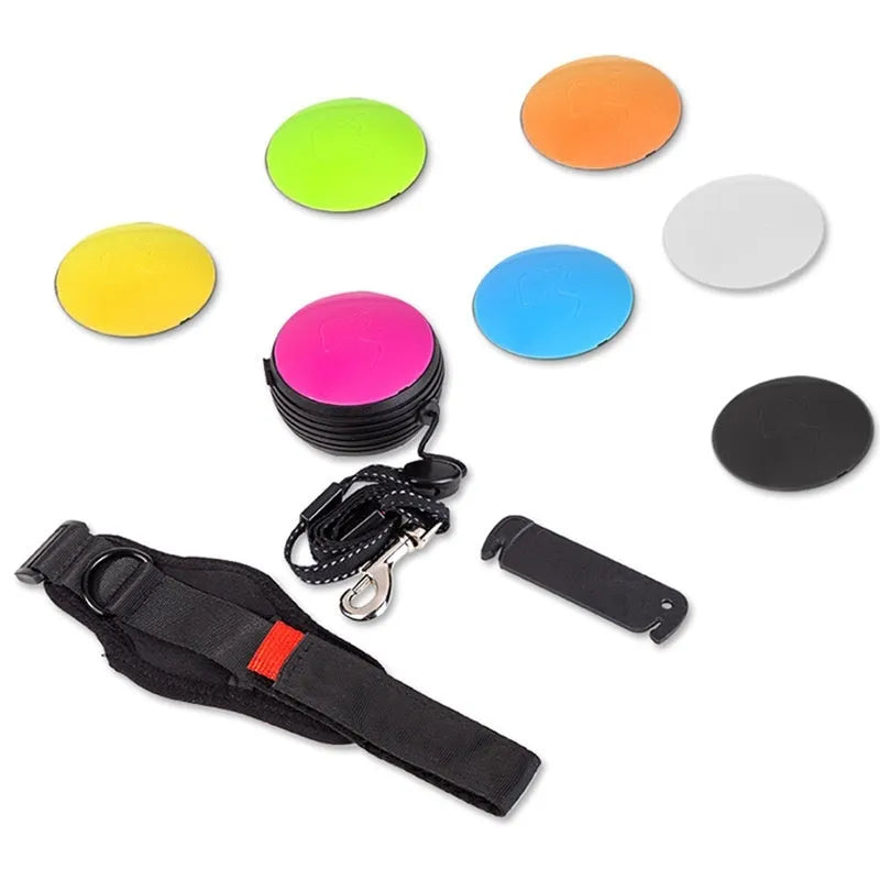 Automatic retractable dog leash extended to 3 metres with a lock button, shown in vibrant orange.