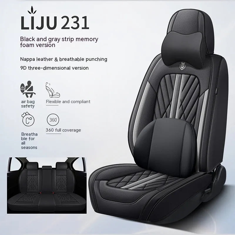 Five-seat leather car cushion set in multiple colour options with hemmed edges