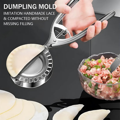 Silver stainless steel manual dumpling mould for making compact sealed dumplings