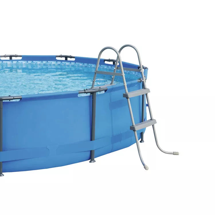 Double-sided swimming pool escalator for 84cm high pools, durable plastic steps with steel structure