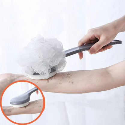 Premium long-handled bath brush with exfoliating sponge for effective body scrubbing and skin rejuvenation