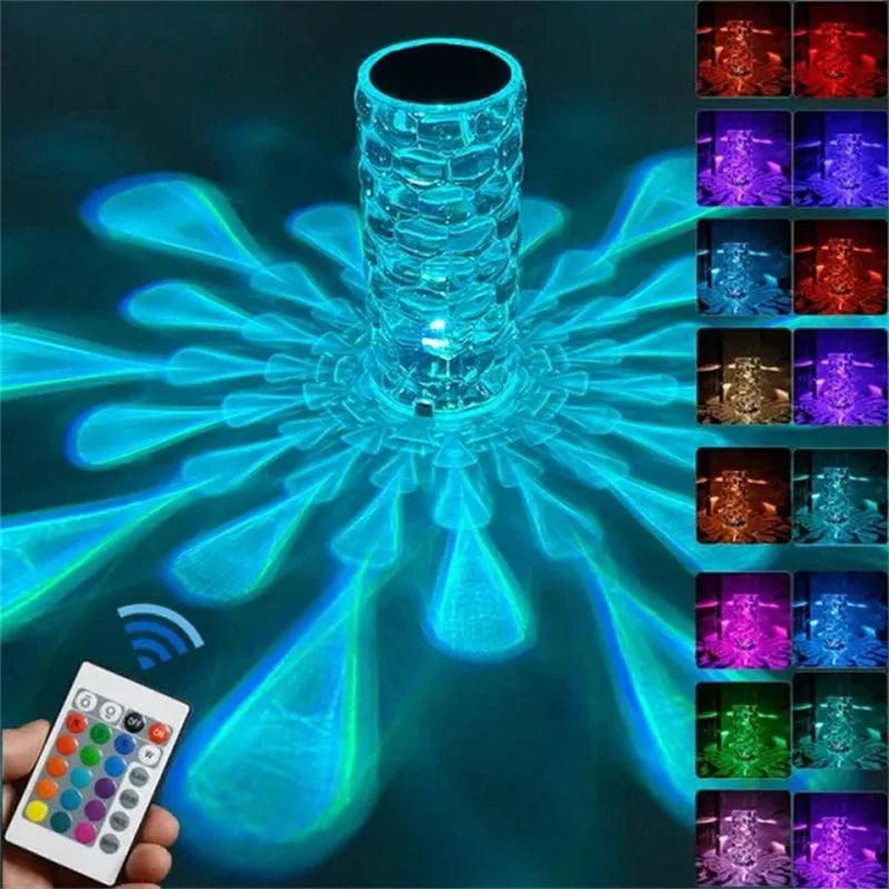 Crystal table lamp with teardrop LED lights and 16-color touch control for home decor