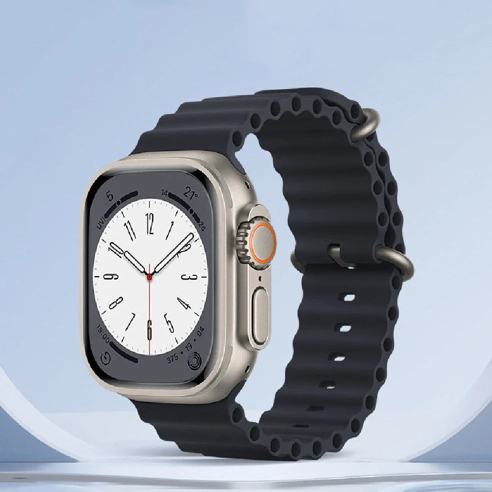 Ocean silicone watch band in midnight blue for Apple Watch 42mm, with buckle closure and flexible fit