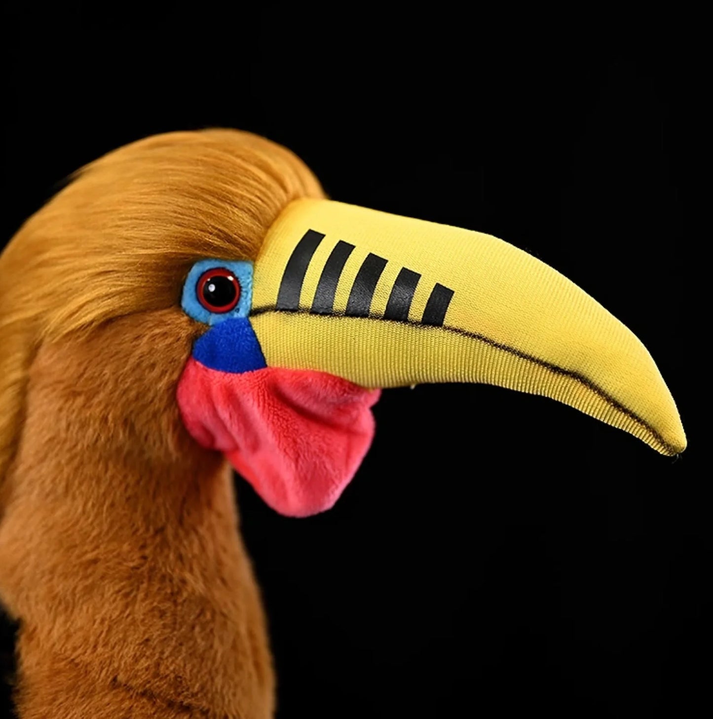 Brown Necked Hornbill plush toy measuring 30cm tall with realistic bird detailing and soft plush fabric