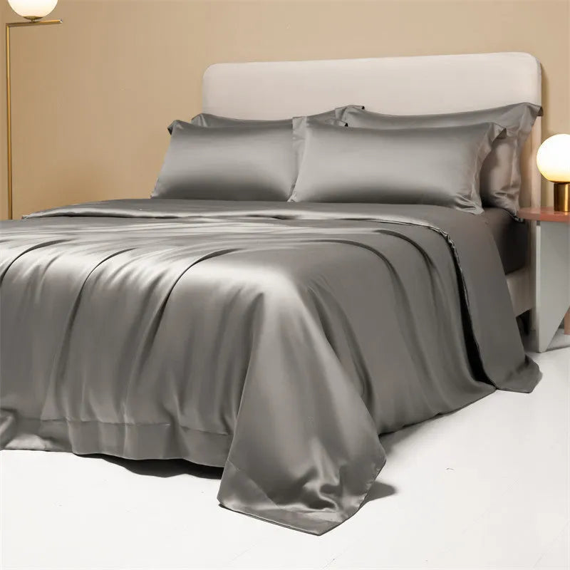 Luxury Lenzing Tencel quilt sheets set in Aurora Blue with 200 thread count twill weave and UK sizing
