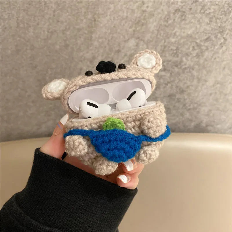 Handmade knitted backpack koala bear earphone cover for AirPods case in knitted material
