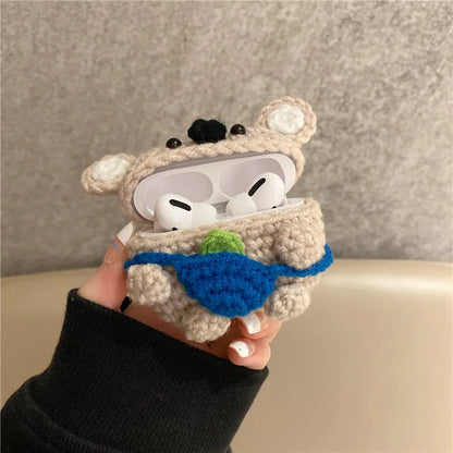 Handmade knitted backpack koala bear earphone cover for AirPods case in knitted material