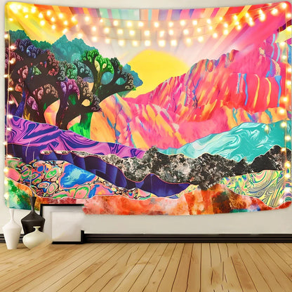 Bohemian psychedelic sunset pattern tapestry in polyester fibre with machine-woven construction