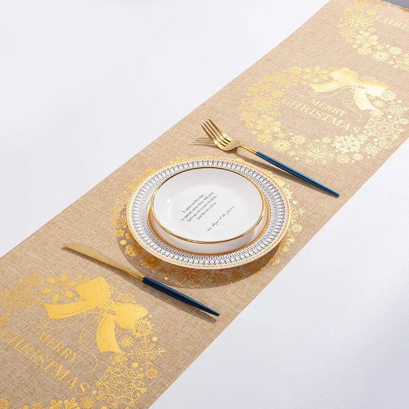 Christmas Elk Snowman Table Runner with festive design for holiday decor