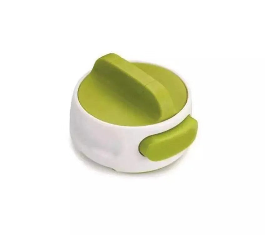 A red and a green stainless steel manual bottle opener for kitchen use.