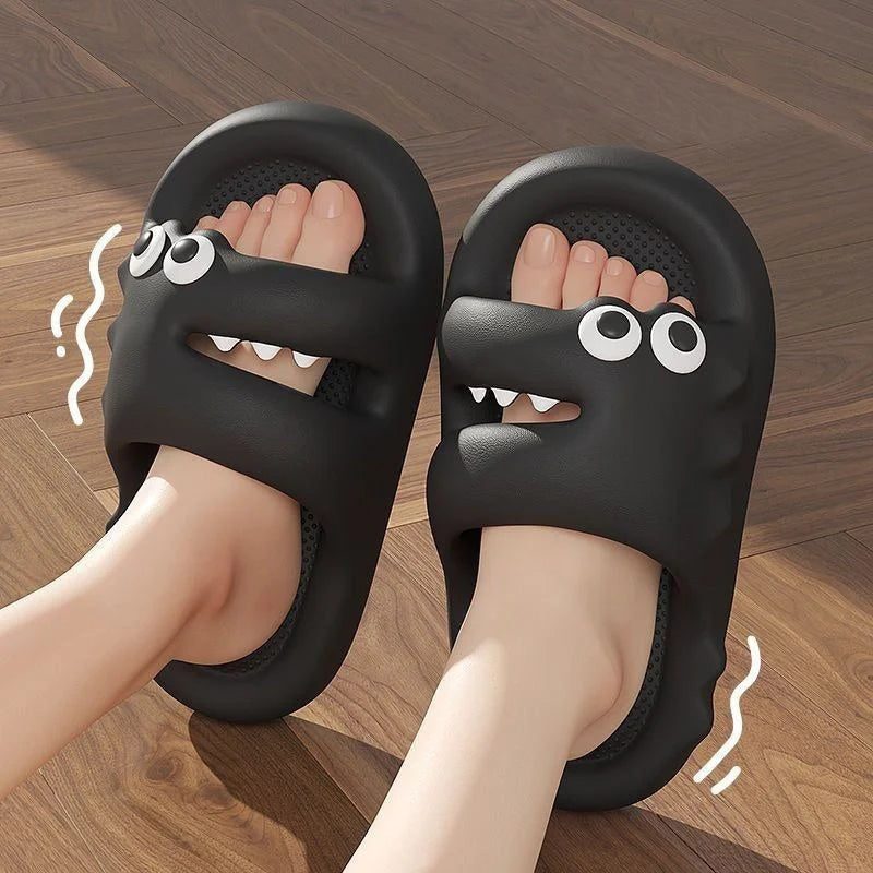 Cartoon-themed PVC slippers with non-slip thick soles in various colors