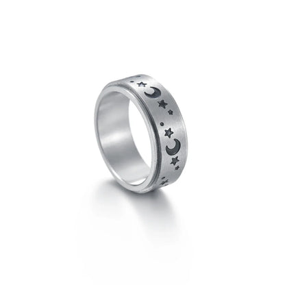 Titanium steel ring with captivating star and moon designs, available in various styles and sizes