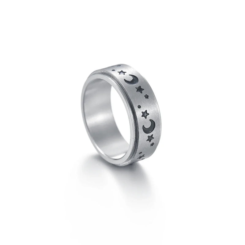 Hhomeenjoy Exquisite Titanium Steel Ring with Star and Moon Designs