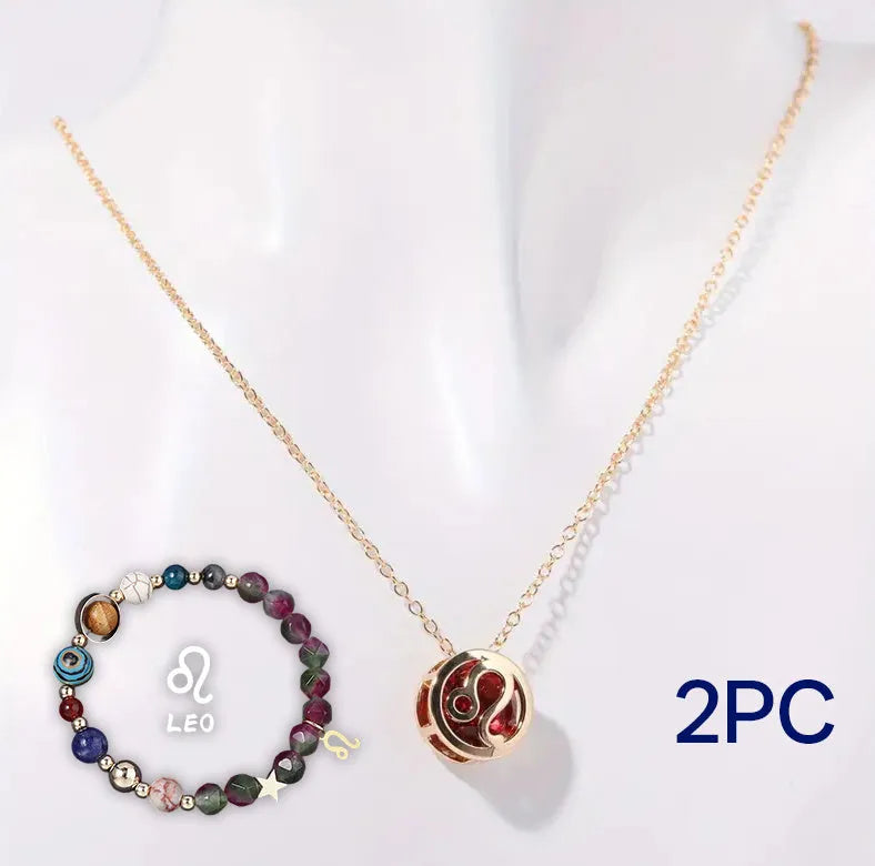 Natural stone beaded necklace and bracelet set laid out flat, showing the coordinated design and textured beads.