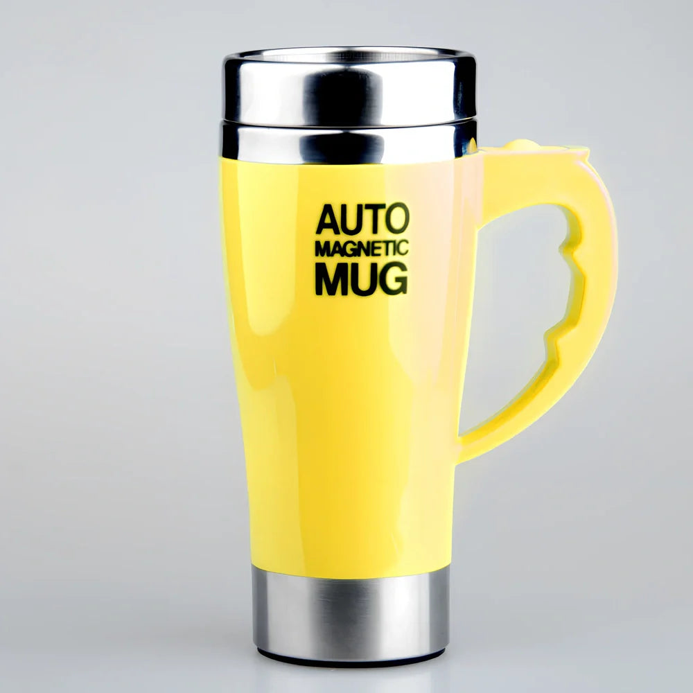 White electric magnetic stirring blender cup showing double-layer construction and leak-proof lid