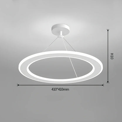 Circular LED bedroom chandelier with iron body and PMMA shade in black, gold or white