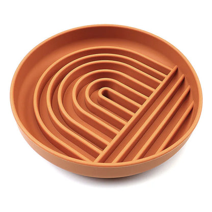 Silicone slow feeder bowl for dogs with ridges, measuring 19 cm, in beige, charcoal ash, grey blue, mango yellow, mustard green, or red.