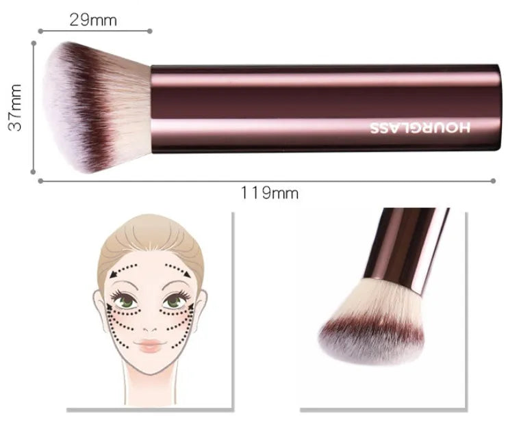 Inclined flat head foundation brush with man-made fibre bristles and steel long rod handle, 119mm total length, 29mm hair length.