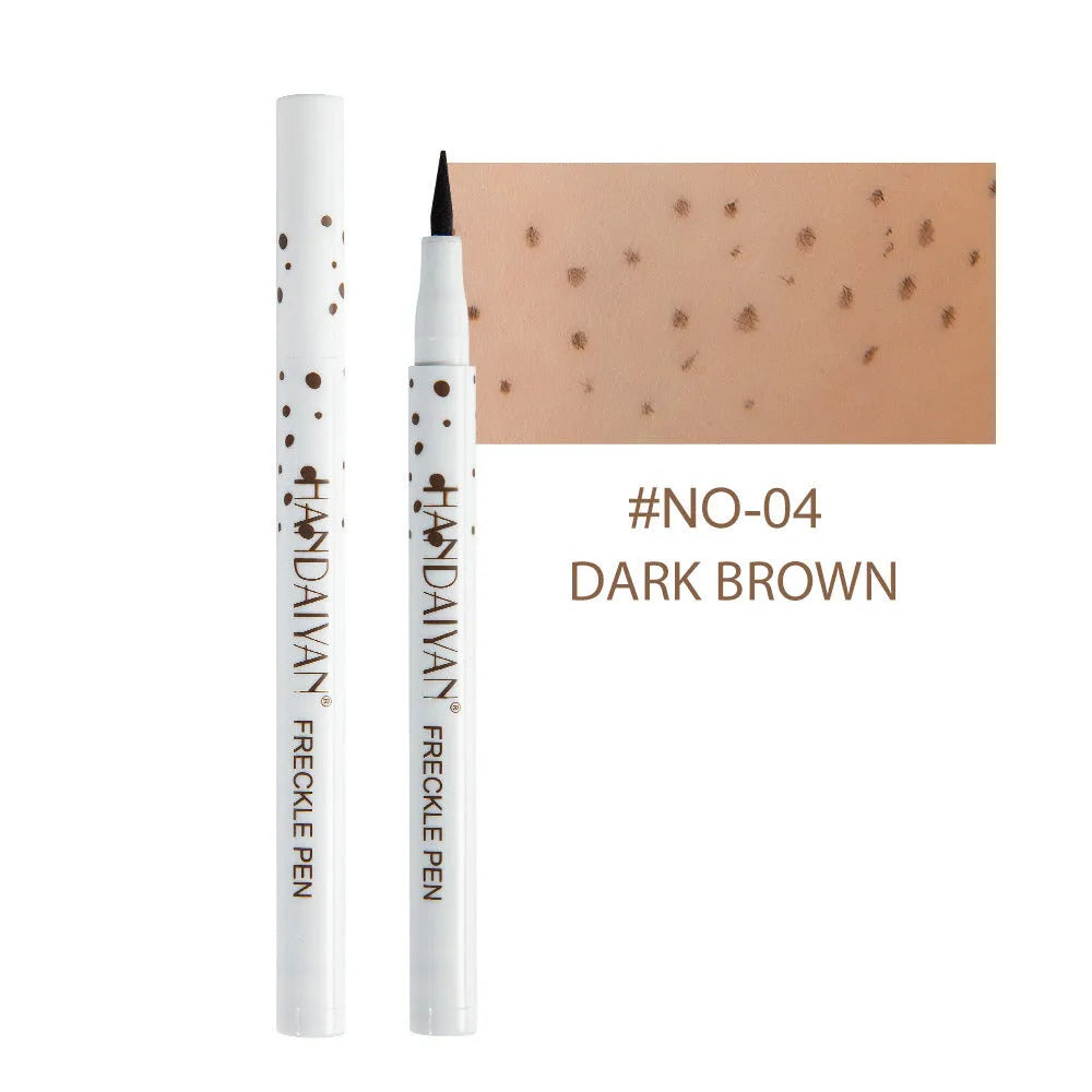 Dark brown waterproof freckle pen with precision tip for natural-looking fake freckles and face tattoos.