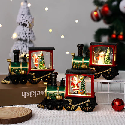 Christmas train night lamp with tree design measuring 13x5x8.8cm in painted or brushed gold finish