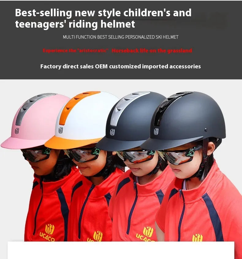 Equestrian helmet for horse riding in Bright Black colour, shown with ABS shell.