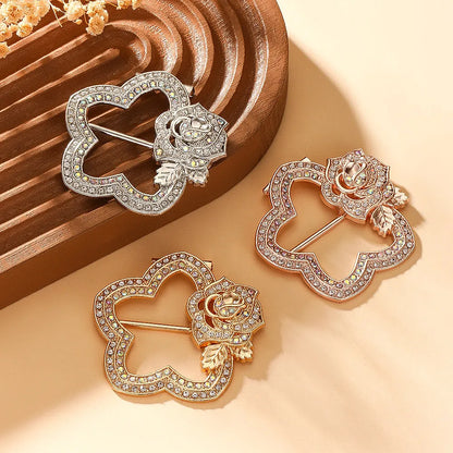 Bow-shaped waist-cinching accessory clip for high-end brooches, alloy with electroplating and diamond inlay, shown in gold, silver, or rose gold finishes.