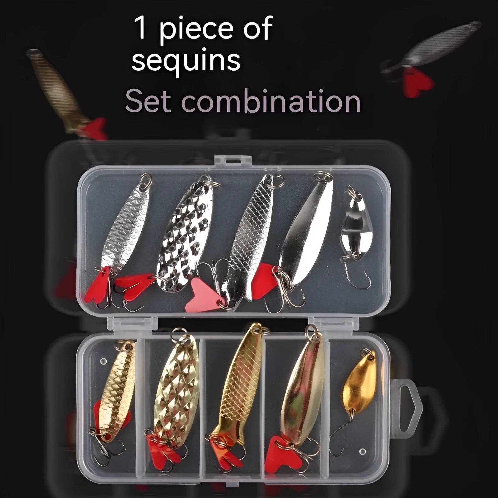 Iron pineapple fishing lure with metal sequin detailing in gold and silver colours