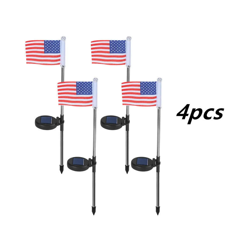 Solar LED flag light for garden decoration with American flag design on waterproof fabric