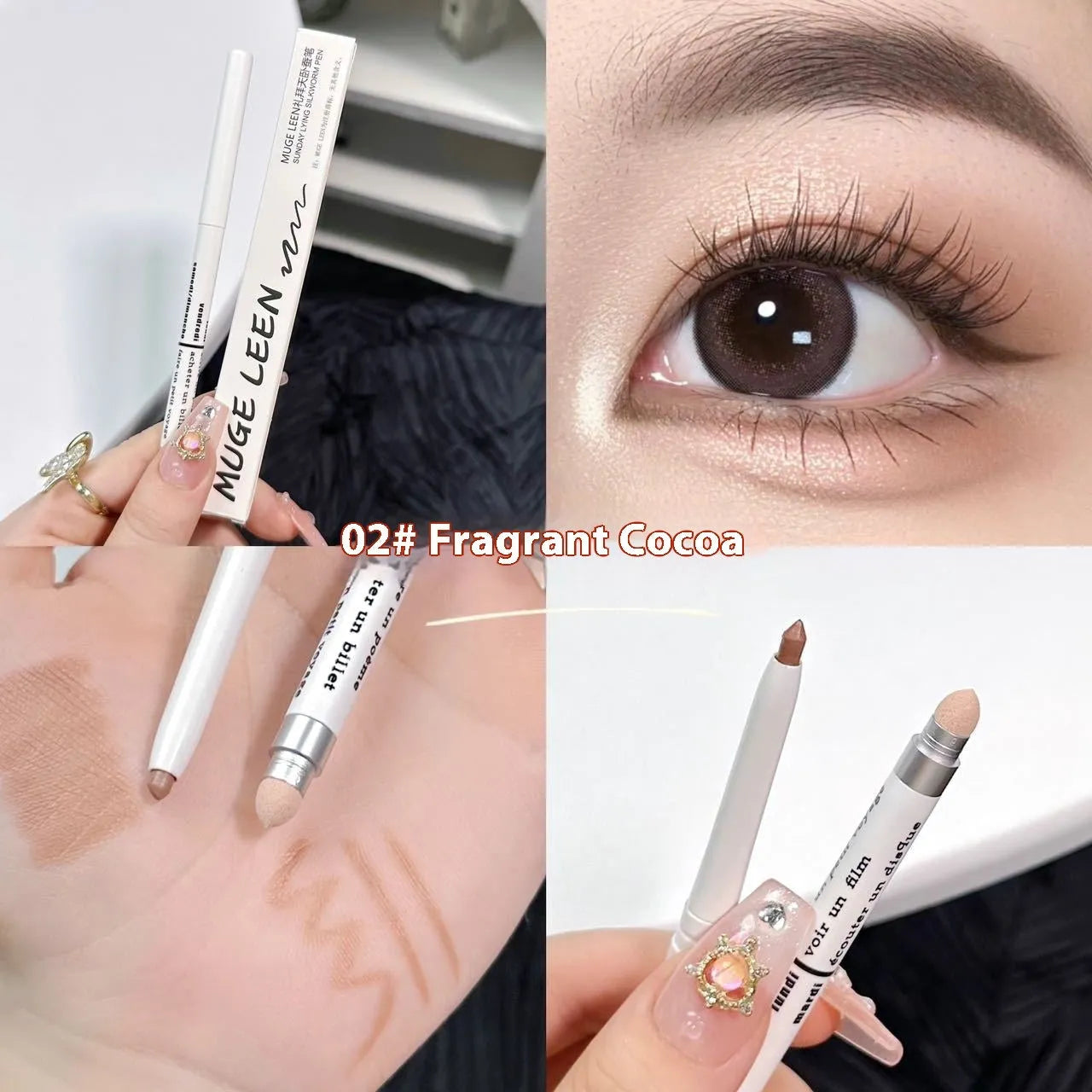 Dual-ended highlight brightening eyeliner pen showing precise tip and highlighter applicator, displayed with six colour options.