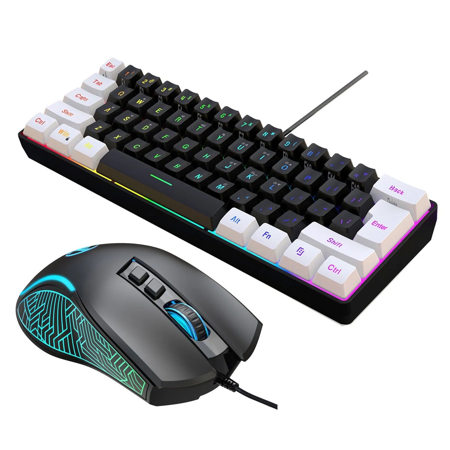 Simple wired 61 key membrane keyboard in white and black colour with 1.7 metre cable