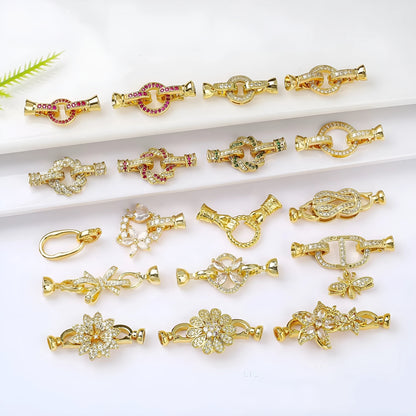 Small 18K gold-plated jewellery clasp for pearl necklaces in gold, rose gold, and silver finishes