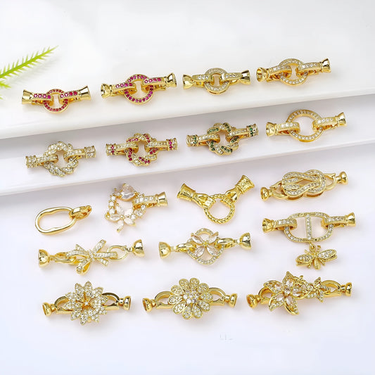 Small 18K gold-plated jewellery clasp for pearl necklaces in gold, rose gold, and silver finishes