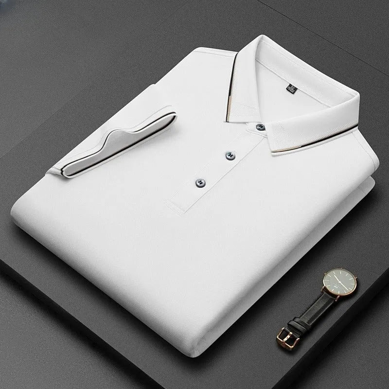 A man's mulberry silk short-sleeved T-shirt in a regular fit, shown in a light colour, highlighting its thin fabric.